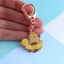 Capybara in Duck Floatie with Yuzu Enamel Keychain-3