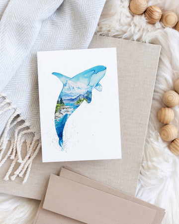 Juan Orca Killer Whale Coastal  Watercolor Art Card - 0
