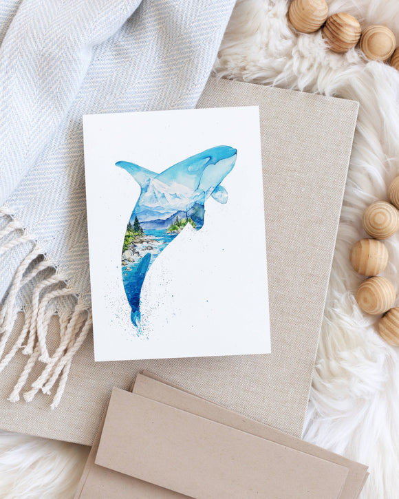 Juan Orca Killer Whale Coastal  Watercolor Art Card