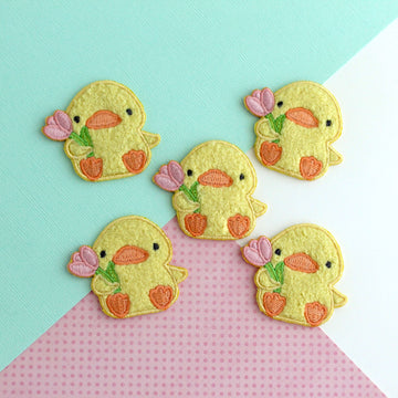 Ducky with Tulip Chenille Embroidered Iron-On Patch - 0