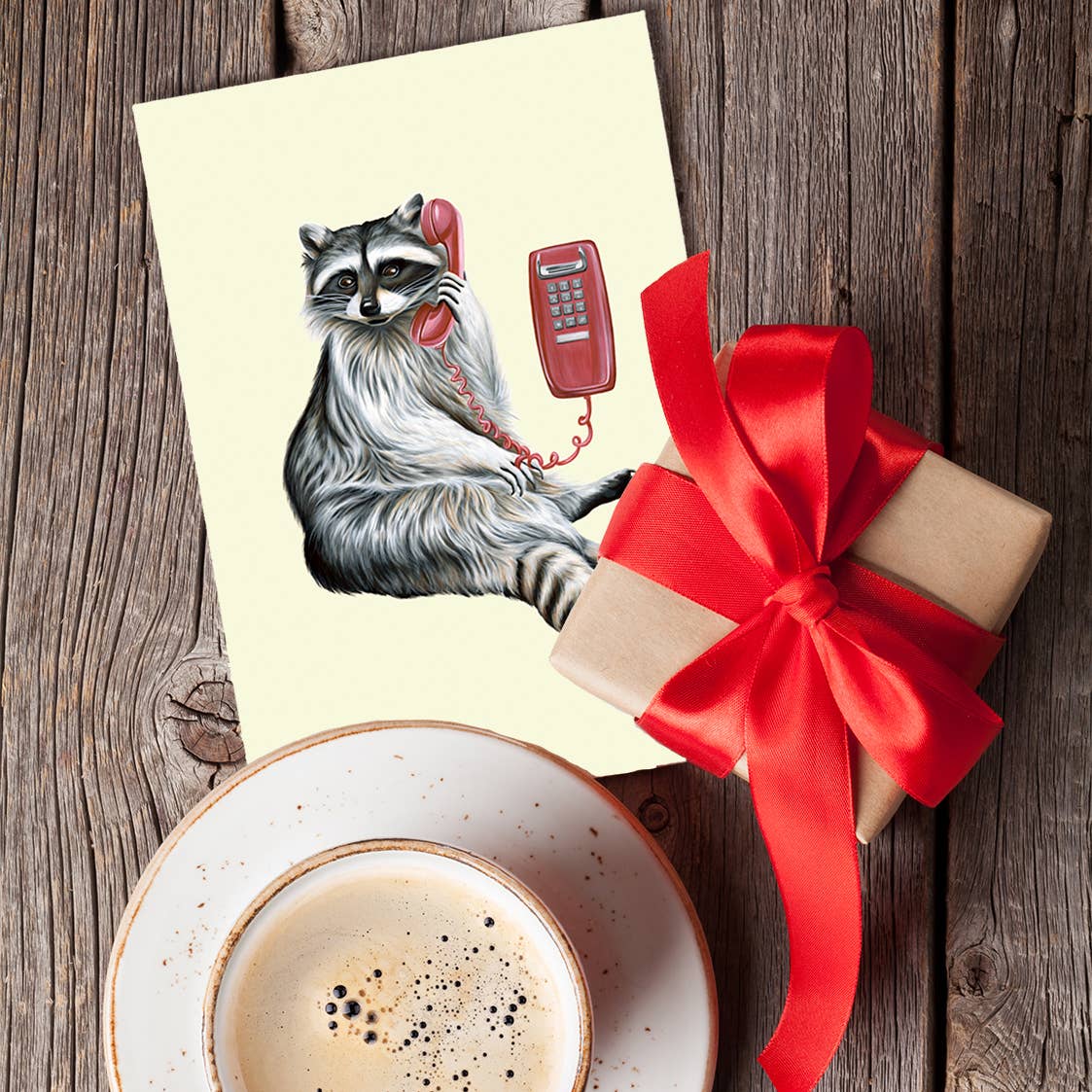 Raccoon on the Phone Card