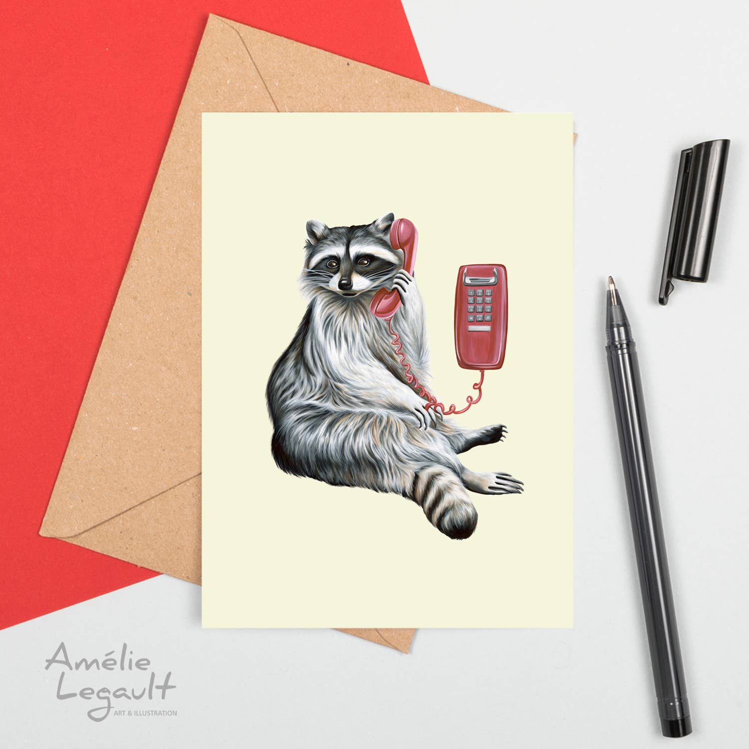 Raccoon on the Phone Card