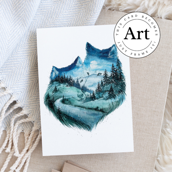 "Soulmates" Wolf Couple Watercolor Art Card