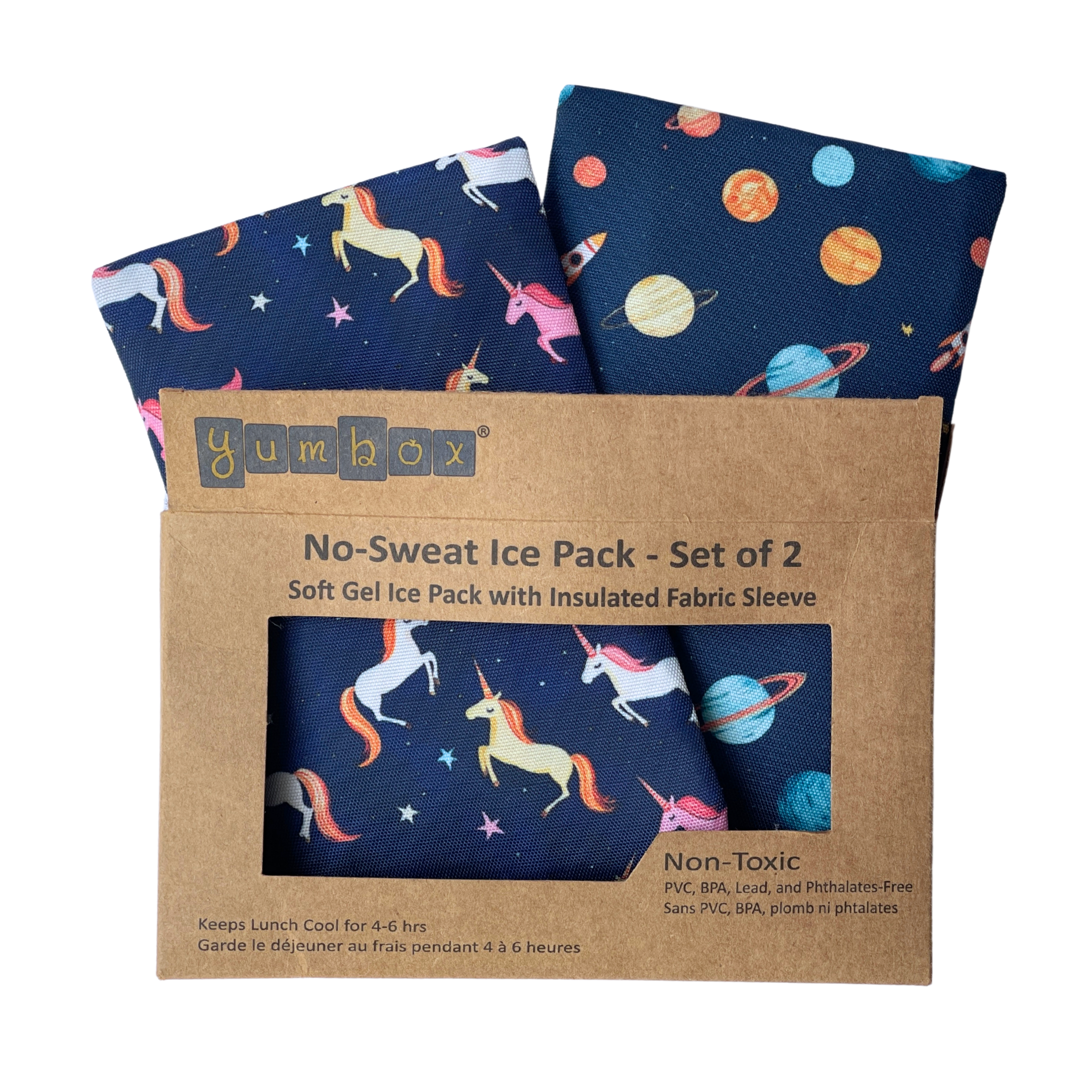 Gel Ice Packs in Fabric Sleeves 2-Pack - Space & Unicorns