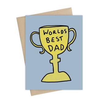 Blue card with a trophy and the words “World’s Best Dad”