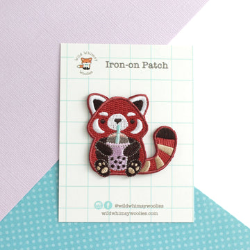 Bubble Tea Red Panda Iron On Patch - 0