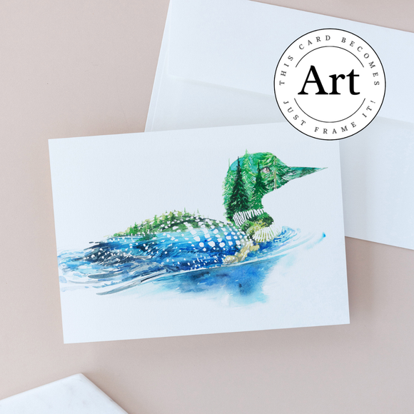 Gavia - Loon Lake and Forest Nature Love Watercolor Art Card