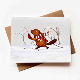 Skiing Beaver Greeting Card