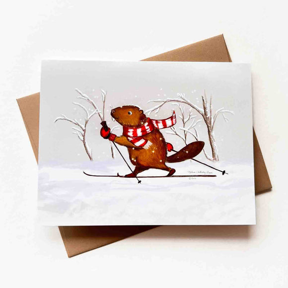 Skiing Beaver Greeting Card