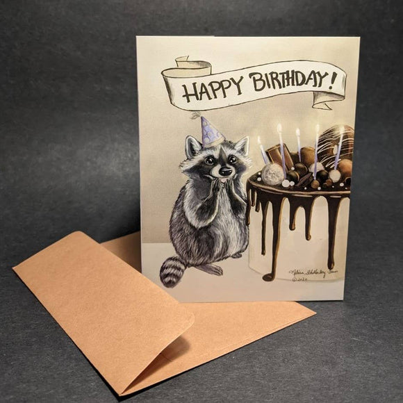 Surprised Raccoon Birthday Card