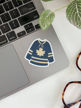 Blue and White Leaf Hockey Jersey - Toronto Sports Vinyl Sticker - 0