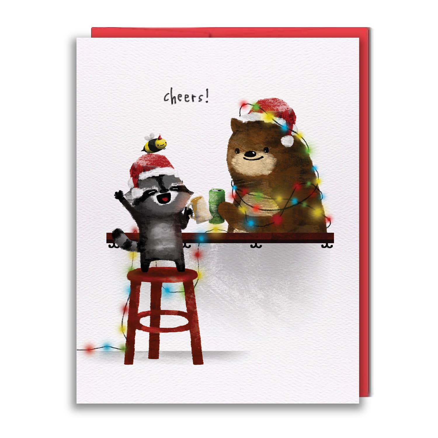 Greeting Card - Holiday Cheers (Raccoon & Bear)