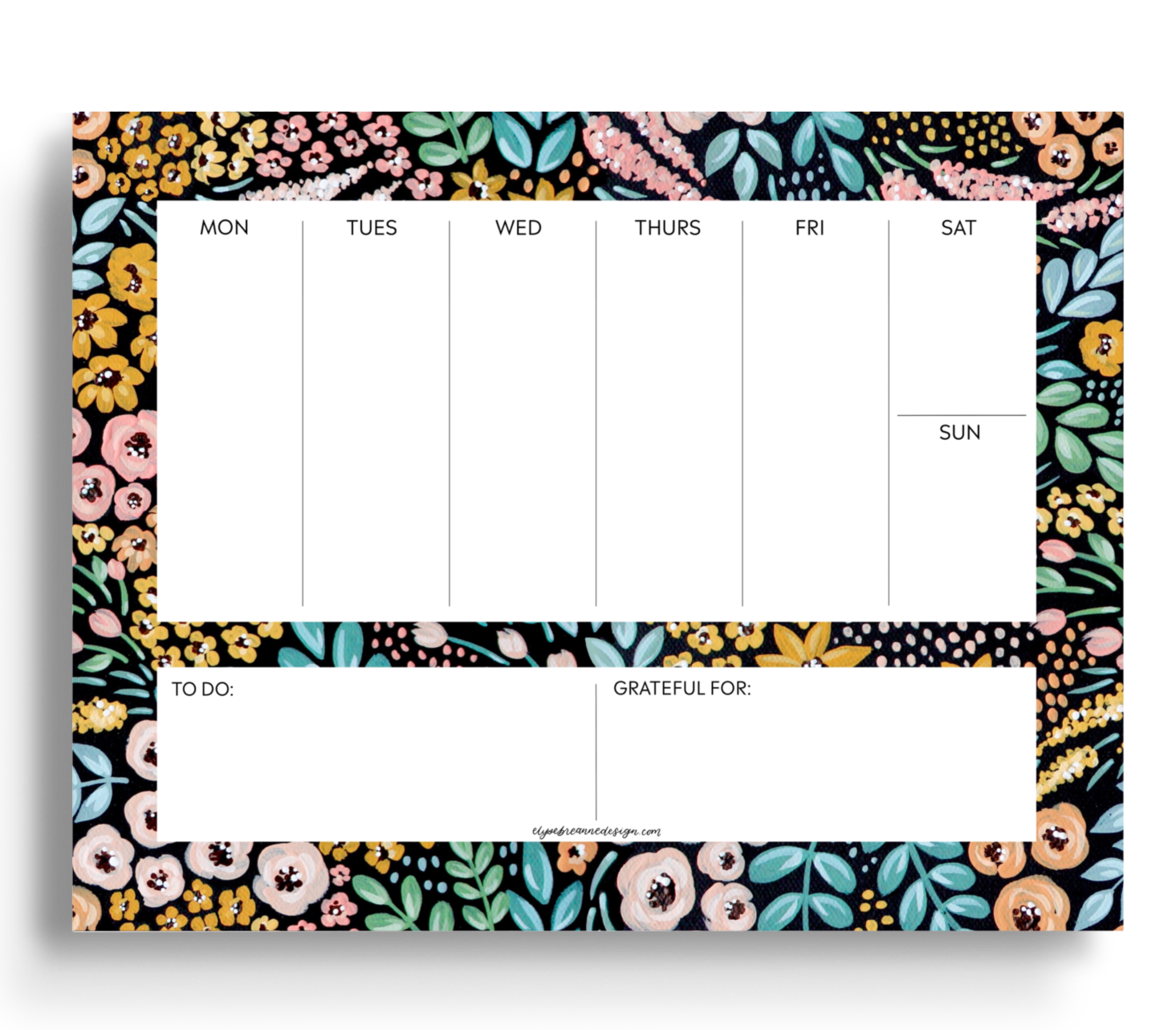 Black Floral Weekly Planner Notepad - 0