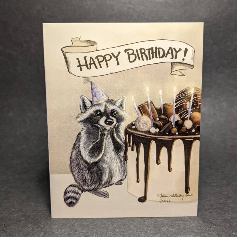Surprised Raccoon Birthday Card - 0