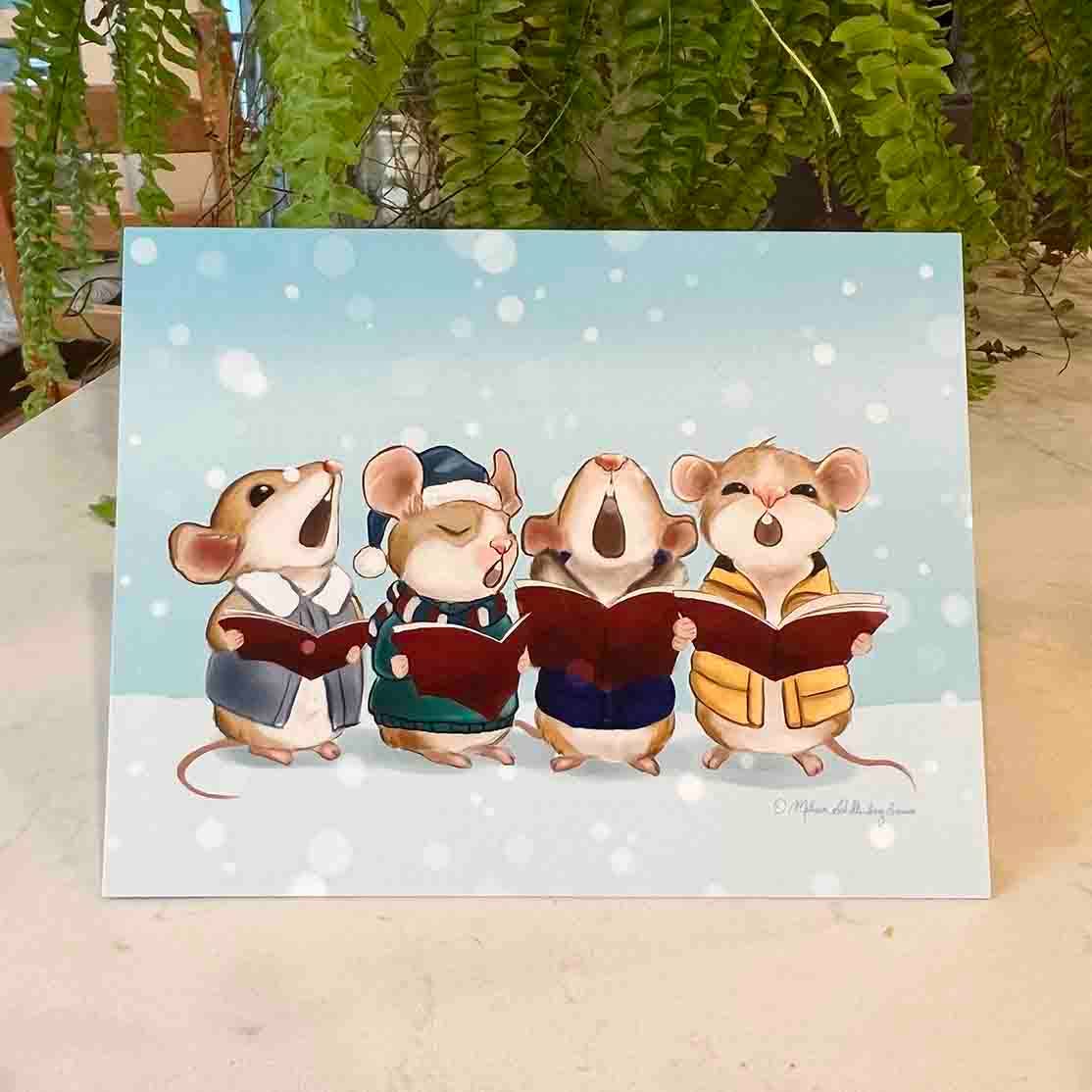 Christmas Carolling Mice Holiday Card