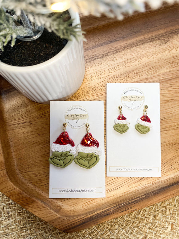 Mean One Grinch - Winter Christmas Polymer Clay Earrings