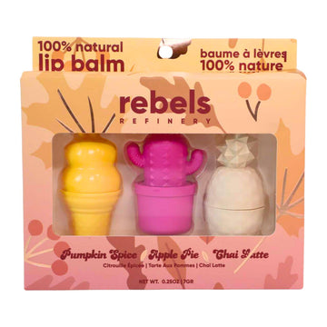 GIFT SET 3 Pack Lip Balm FALL EDITION - Unique handmade Canadian lip balm gift set with pumpkin spice, apple pie, and chai latte scents.