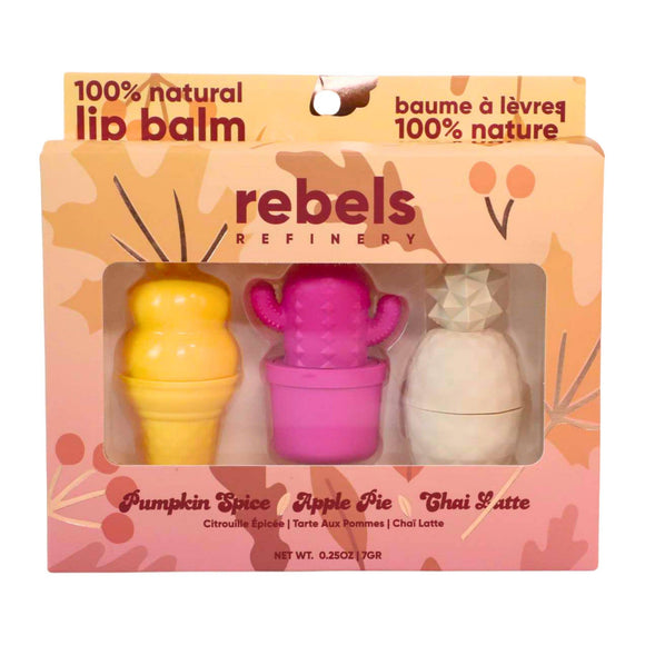 GIFT SET 3 Pack Lip Balm FALL EDITION - Unique handmade Canadian lip balm gift set with pumpkin spice, apple pie, and chai latte scents.