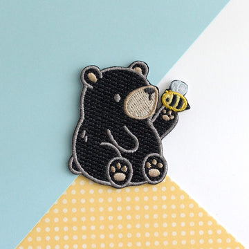Black Bear and Bee Embroidered Patch - 0