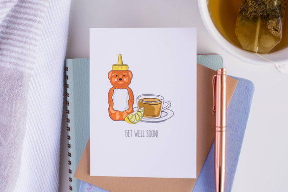 Get Well Soon (Honey and Tea) -Greeting Card