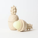 GIFT SET 3 Pack Lip Balm FALL EDITION - Beige pineapple-shaped container with smooth, matte finish holding pale yellow heart-shaped lip balm inside.