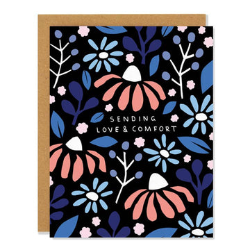 Love & Comfort Everyday Greeting Card - Handmade Canadian greeting card with pink and blue floral design, thoughtful gift for sympathy or thinking of you.