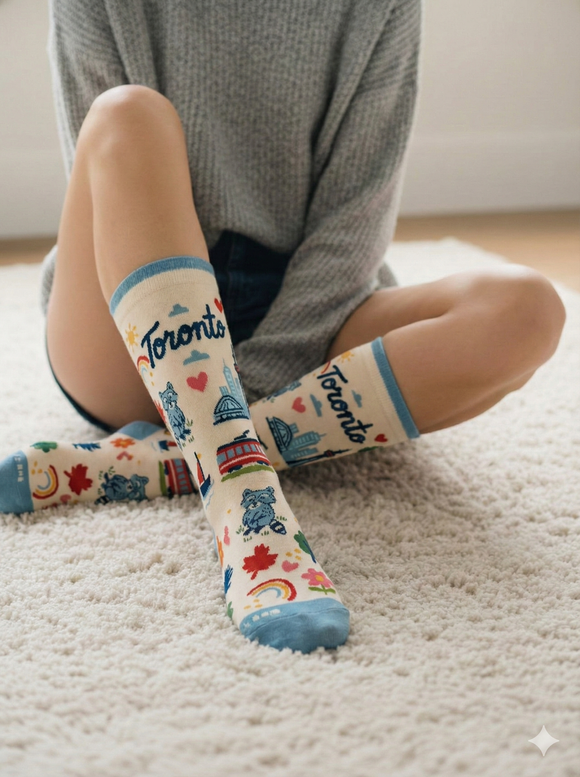 Toronto City Playful Skyline Graphic Crew Socks