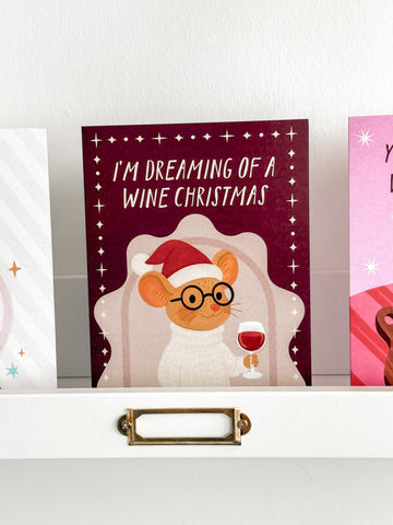 Dreaming Of A Wine Christmas - Holiday Mouse Christmas Card - 0