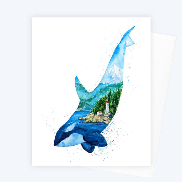Beacon Orca Killer Whale Coastal Watercolor Art Card