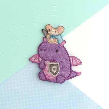 Mouse Riding Dragon Embroidered Iron On Patch