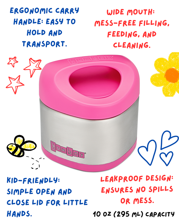 Yumbox Cubi Thermal Food Jar for Kids - Easy Carry and Open Lid 10 oz  - Berry Pink