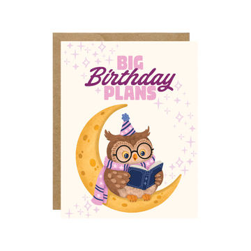Big Birthday Plans - Night Reader Owl Bookish Card