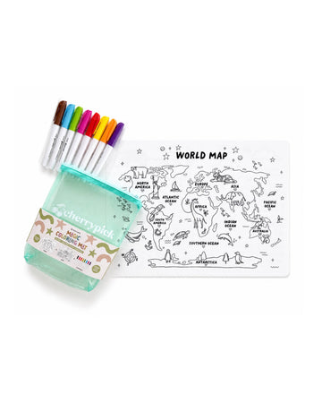 Magic Coloring Mat - Silicone Washable & Reversible Coloring Placemat and Markers Set - 0