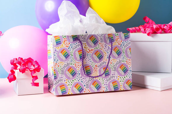 Rainbow Birthday Cake Pattern Gift Bag