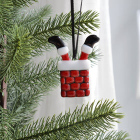 Decoration of Santa Claus caught in the Chimney for the Christmas Tree - 0