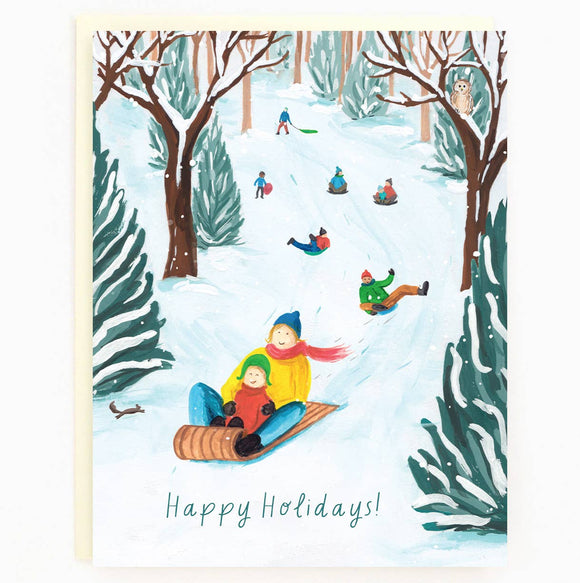 Tobogganing / Sledding Winter Holiday Card