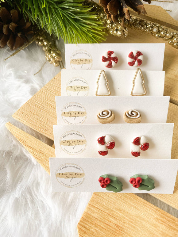 Single Christmas Studs - Winter Clay Earrings