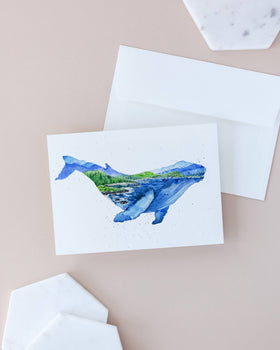 Humphrey the Humpback Whale Coastal Watercolor Art Card - 0