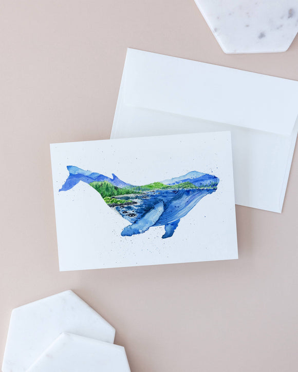 Humphrey the Humpback Whale Coastal Watercolor Art Card