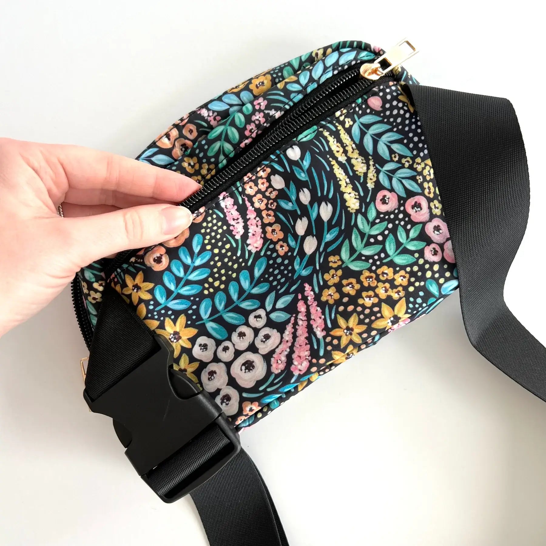 Black Floral Belt Bag