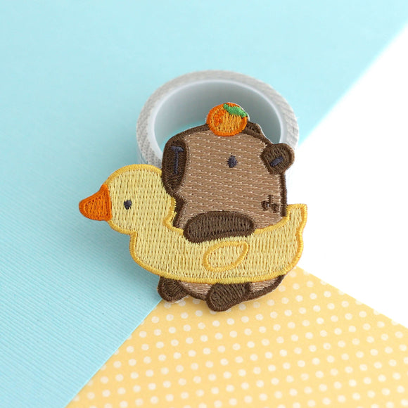 Capybara in Duck Floatie Embroidered Iron-On Patch