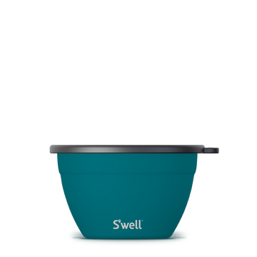 64oz Peacock Blue Salad Bowl - Peacock blue 64oz handmade salad bowl with black lid, unique Canadian gift by S'well.