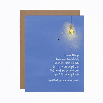 You Are The Bright Side Card - Handmade Canadian greeting card with glowing lightbulb and heartfelt message, unique gift design.