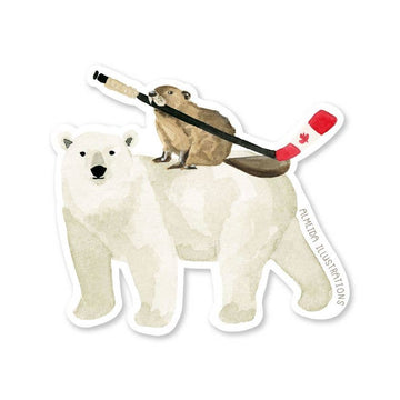Polar Bear and Beaver Canadian Animal Sticker - 0