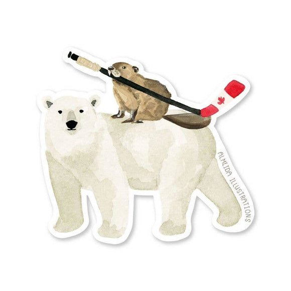 Polar Bear and Beaver Canadian Animal Sticker