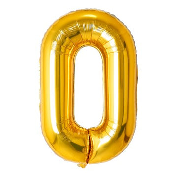 34" Number Helium Balloons (gold, silver and rainbow) - 34" gold helium balloon shaped like the number 0, handmade Canadian gift.