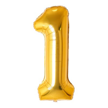 34" Number Helium Balloons (gold, silver and rainbow) - 34" gold helium balloon shaped as number one, unique handmade Canadian gift.