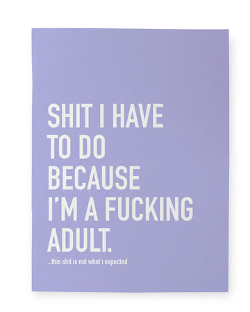 Fucking Adult Notebook - Purple handmade notebook with bold white text, unique Canadian gift for adults.