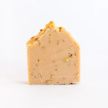 Oatmeal, Milk and Honey Soap Bar - Handmade Canadian oatmeal, milk, and honey soap bar with textured oats, unique gift design.