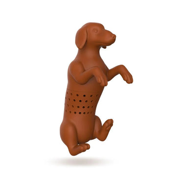Hot Dog Tea Infuser - Handmade Canadian brown dog tea infuser with perforated body, unique gift idea.